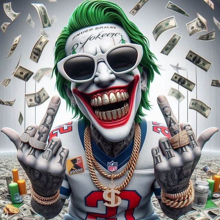 JOKER 911 trading robot mascot surrounded by falling money